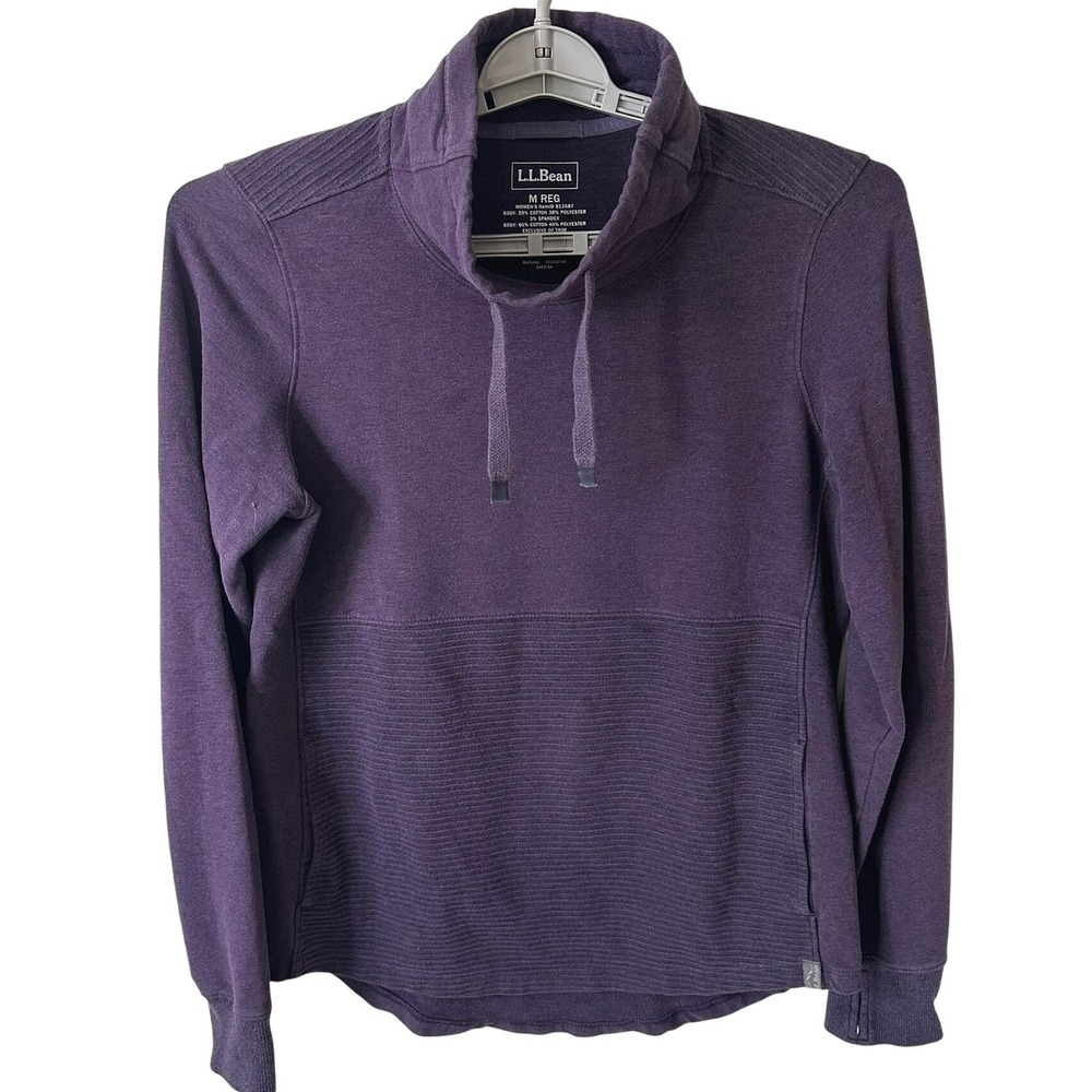 LL Bean Sweatshirt Women M Purple Cowl Neck Quilted Pullover 511587